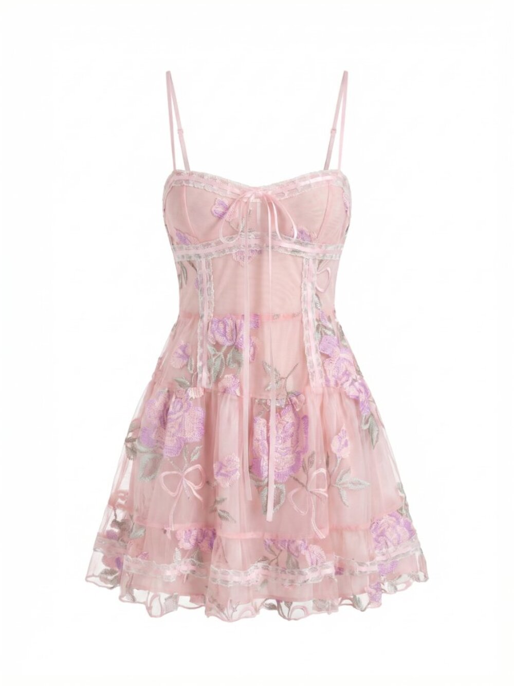 For Love & Lemons Emmeline Embroidery Ruffled Mini Dress - Pink - Picture 4 of 4